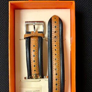 Tory Burch Kira Band Black Brown Luggage Leather for Apple Watch Women w/Box